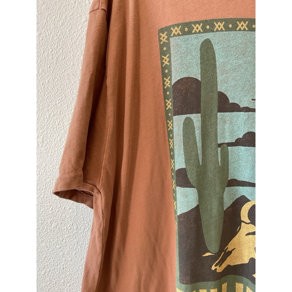 Free People Rust Brown Desert Graphic Tee with Green and Mustard Print - Picture 4 of 9